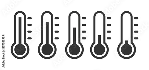Thermometer set. Vector thermometer symbols and modern thermometer designs for hot, cold, Celsius, and Fahrenheit temperatures.