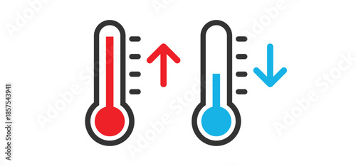 Thermometer set. Vector thermometer symbols and modern thermometer designs for hot, cold, Celsius, and Fahrenheit temperatures.