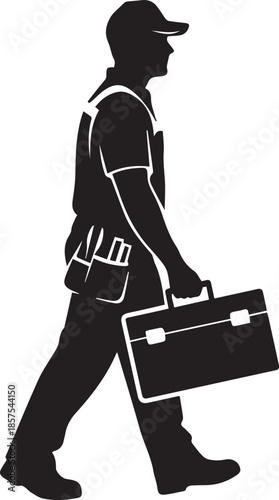 Technician Walking with Toolbox Silhouette Illustration