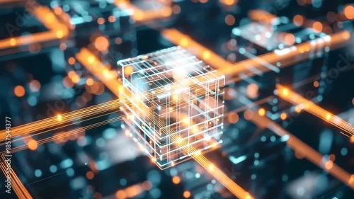 Digital Architecture: Captivating view of a complex digital architecture, with data streams flowing seamlessly through a central processing unit.