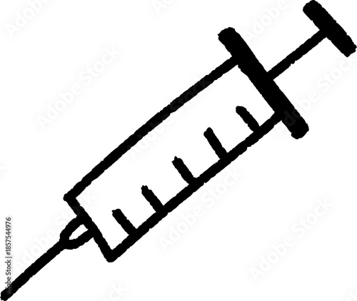 Black doodle icon of a medical syringe for injecting medication or vaccine
