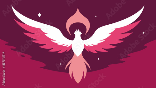 Stylized Vector Art of a Pink Phoenix Rising from a Dark Sky