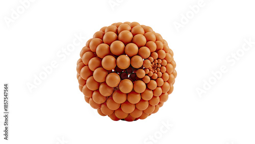 3D Abstract sphere made of orange spheres in Fibonacci spiral on transparent background