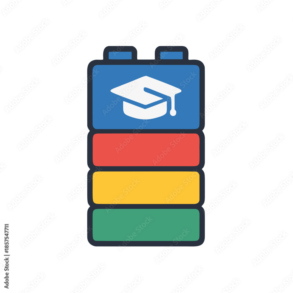 Obraz premium Icon Micro-Credential / Nano-Degree: A digital badge stackable like Lego bricks to form a full degree.