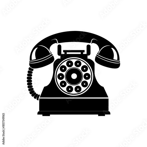 A classic black rotary dial telephone icon representing vintage communication technology