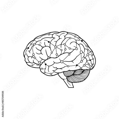 Abstract brain diagram isolated on transparent background