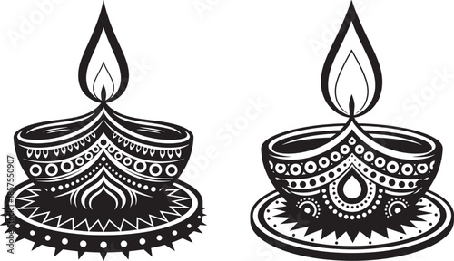 Traditional Ornate Diwali Diya Oil Lamps for Hindu Festival of Lights