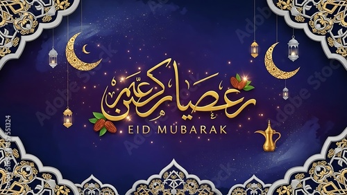 Eid Mubarak Greeting Card with Arabic Calligraphy.