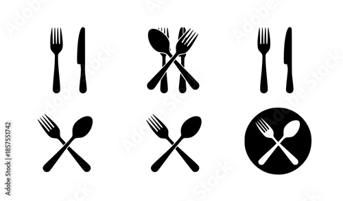 Silverware silhouette icon set vector menu symbols isolated on white background