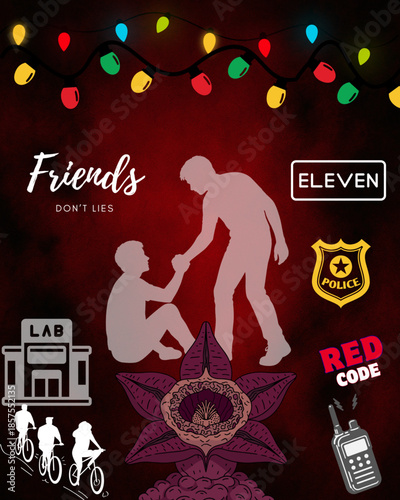 Stranger Things Inspired Template Design Poster with Retro Sci-Fi Horror Style