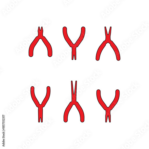 Set of red pliers silhouette icons for electrical and manual work