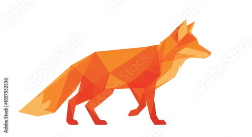 Minimalist Orange Low Poly Fox Animal Illustration in Geometric Style