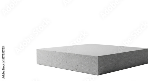 Rectangular grey concrete plinth, textured, sharp focus, on a transparent seamless studio background. Soft high-key lighting highlights its modern minimalist display concept for products