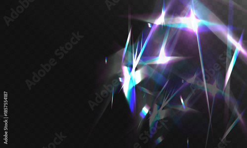 Abstract crystal light shards and neon flares forming dynamic glowing frame on dark background.
