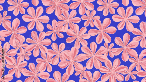 A vibrant pattern of pink flowers against a blue background creating a visually appealing illustration