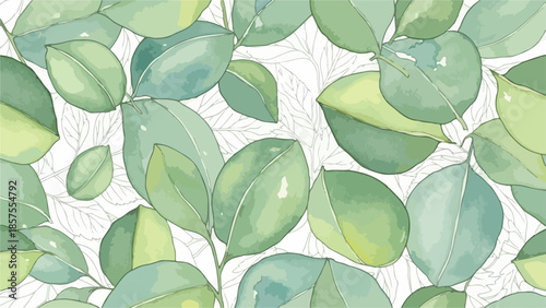 A serene visual representation of lush green leaves against a soft white background