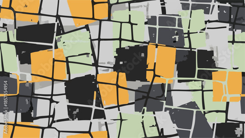 Abstract geometric pattern featuring intersecting lines and vibrant colors in a modern art composition viewed from directly above