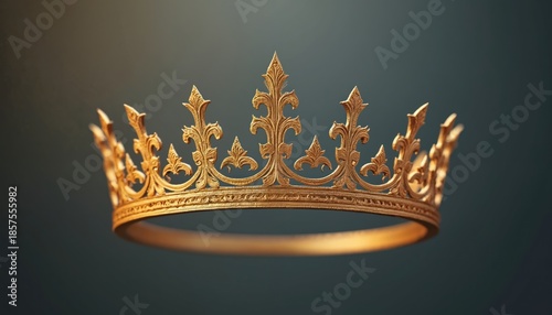 Ornate gold crown with intricate details rests against a dark background. Symbol of power, wealth, and royalty, it evokes a sense of majesty and historical importance.