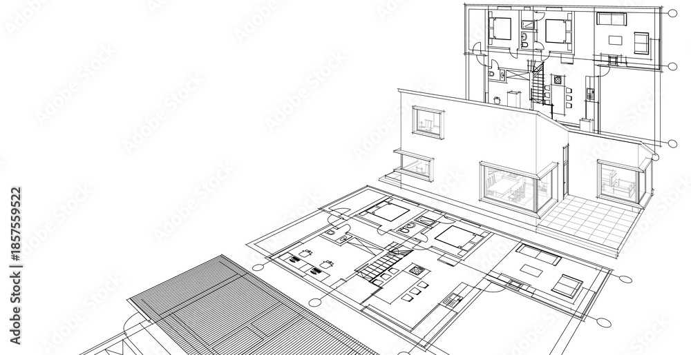 Fototapeta premium house architectural project sketch 3d illustration 
