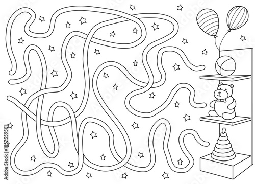 Toy shop maze graphic black white sketch illustration vector