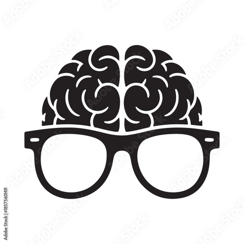 Brain wearing glasses a symbolic representation of intelligence and thought