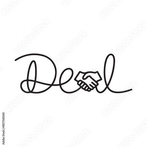 Handshake and the word deal in a creative artistic line drawing style
