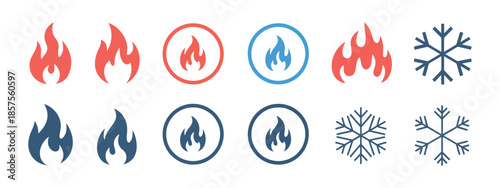 Temperature Fire and Snowflake Icons for Hot and Cold Climate Control