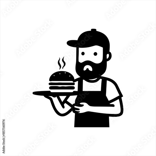 Bearded Chef Serving Hot Burger