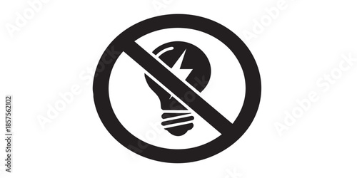 No electric lightbulb with lightning solid icon, prohibition concept, lamp light is banned sign on white background, glyph style for mobile web design. Vector graphics.