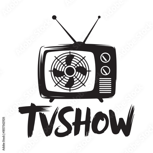 Vintage television with an abstract swirling pattern on the screen and text