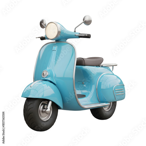 A charming vintage-style light blue scooter with chrome details and a sleek design