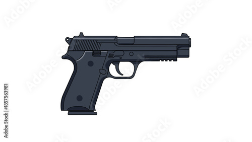 Side profile vector illustration of a modern black semi-automatic handgun or pistol isolated on a clean white background.
