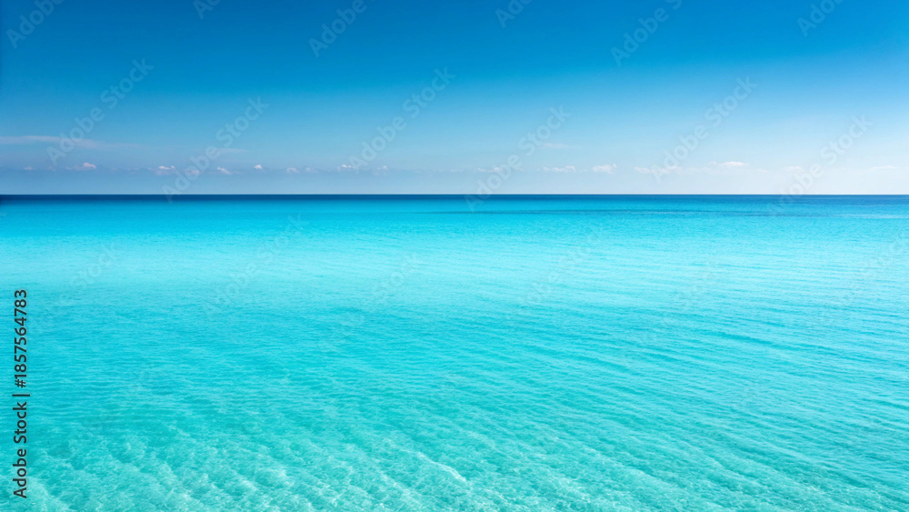 Obraz premium Crystal Clear Turquoise Water and Bright Blue Sky Horizon ocean Background