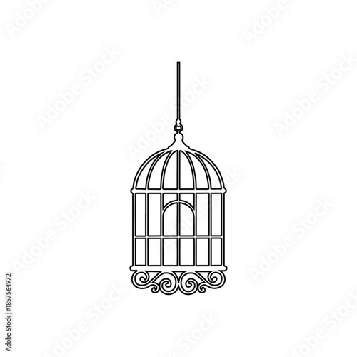 bird cage outline hanging pet home isolated on white background