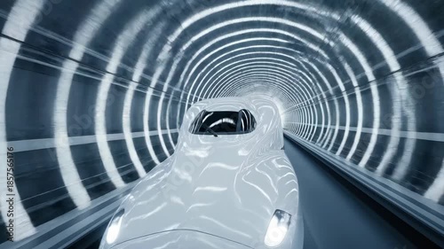 High-speed train approaching tunnel entrance. Bullet train accelerating through illuminated passage. Modern rail travel and fast transportation concept. video footage video footage