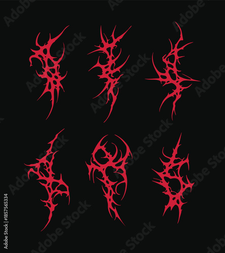Title	
Set Succubus Y2K womb gothic tattoo. Acid Neo tribal tattoo, maori style. Cyber sigilism for streetwear, merch, t-shirt. Demon sigil in neo tribal style. Isolated vector illustration