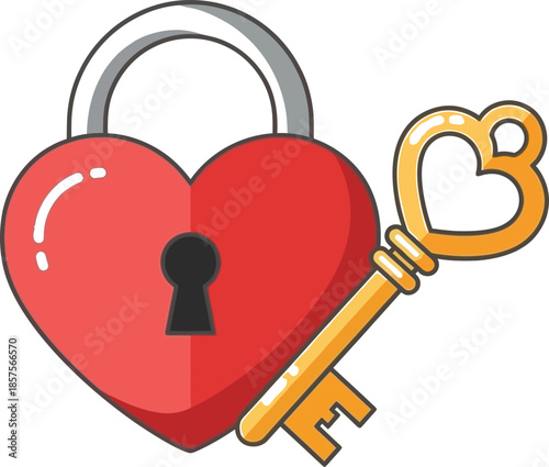 Heart shaped lock with golden key