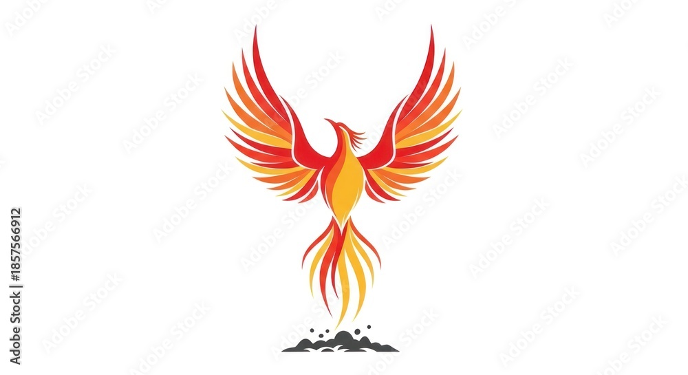 Obraz premium Stylized Phoenix Rising with Wings Spread, Abstract Design, Vector