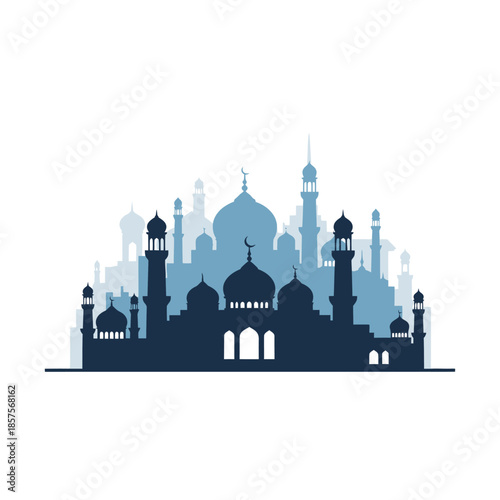Ramadhan Islamic Culture Silhouette of Mosque Buildings for Celebration and Faith