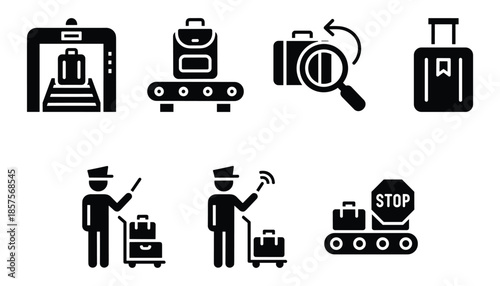 Set of airport security icon vector sign flat illustration simple design in glyph style.