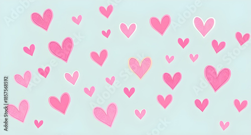 cute pink cartoon hearts, kawaii style heart background, doodle hearts wallpaper pink, hand drawn pink hearts pattern, children’s valentine wallpaper, playful heart sketch texture, girly cartoon heart