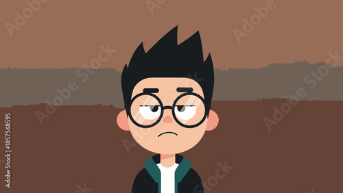Cartoon boy with glasses looking annoyed and frustrated.