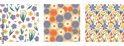 flower seamless pattern three floral panels textile repeat design