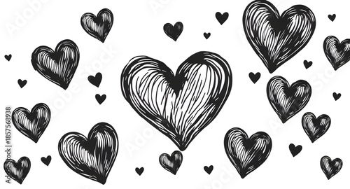 seamless black hearts wallpaper, romantic pattern of hearts, luxury black valentine theme, soft gothic heart repeat, stylish romance pattern, tileable heart background, dark romantic seamless print, s