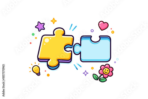Colorful puzzle pieces with decorative stars and hearts
