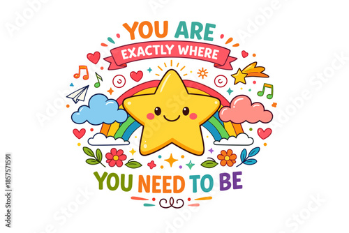 Wallpaper Mural Inspirational cartoon star with rainbow and motivational message Torontodigital.ca