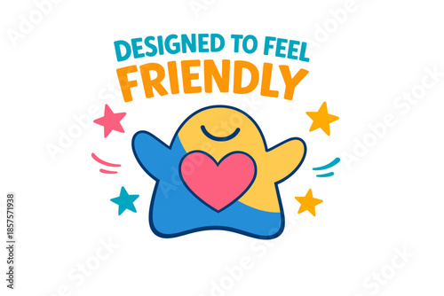 Cute character with heart design celebrating friendship and positivity