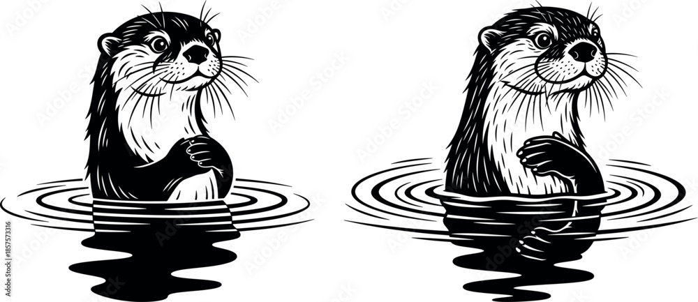 Εκτύπωση καμβά Charming hand-drawn illustrations of a cute otter swimming in water
