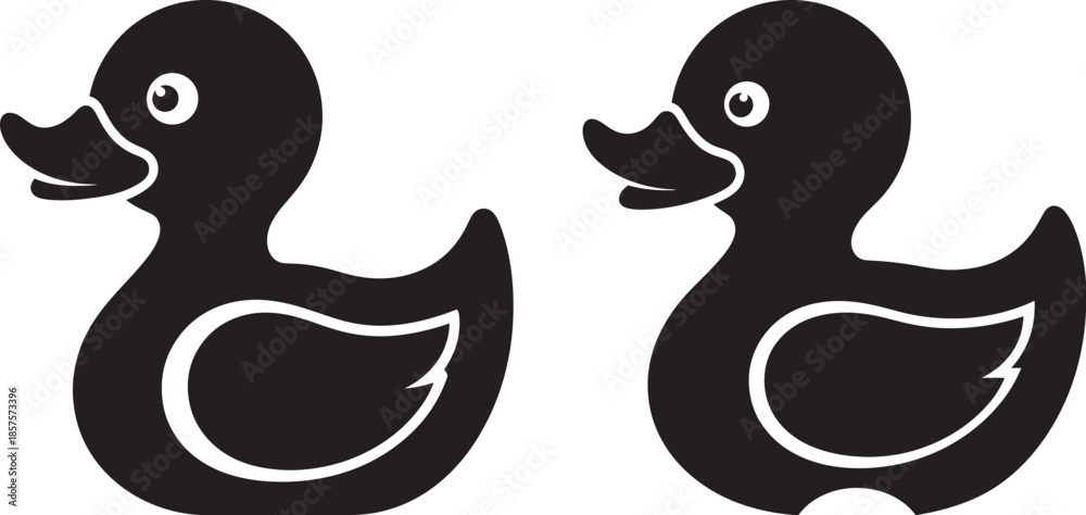 Ταπετσαρία Pair of black rubber duck silhouette icons for bath time and baby toy concept