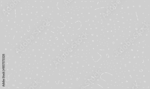 Abstract light gray vector background with scattered white dots and soft bokeh particles. Silver texture with falling snow or digital dust for winter holidays and tech designs.